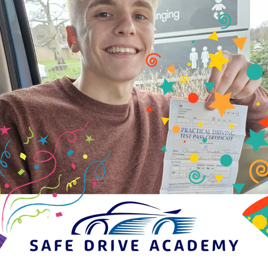 And one more from Safe Drive Academy   Massive congratulations 🎉🎉🎉 to our own Oliver  Ollie has passed his test at Avonmouth DTC this afternoon.  FIRST TIME PASS with just one minor fault  turned 17 in December and now he's a fully qualified driver ,wa